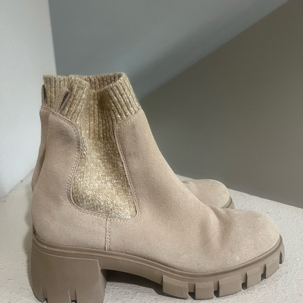 Steve Madden Womens Stretch‎ Ankle Tan Chunky Platform Chelsea Boots booties 9 - Picture 2 of 9